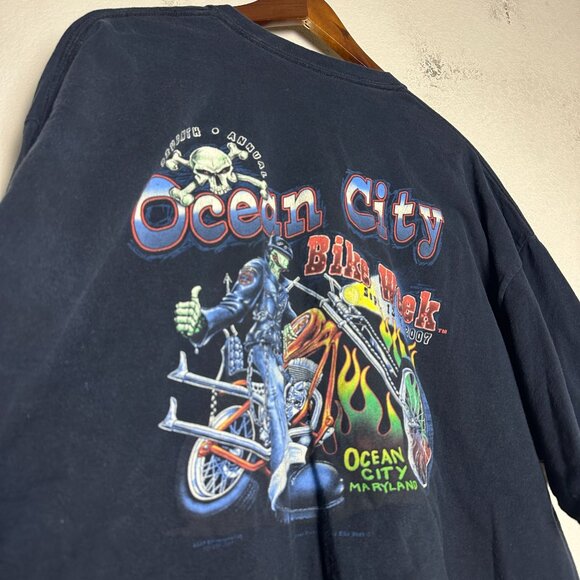 Ocean City Graphic T Shirt Men XL 2007 11th Bike Week Skeleton Biker Punk Y2K - Picture 10 of 12